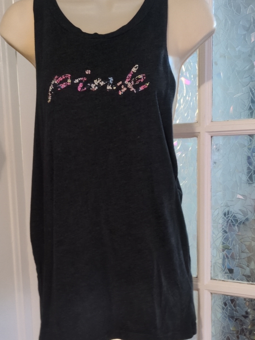 PINK Victoria's Secret Black Tank with Floral Logo